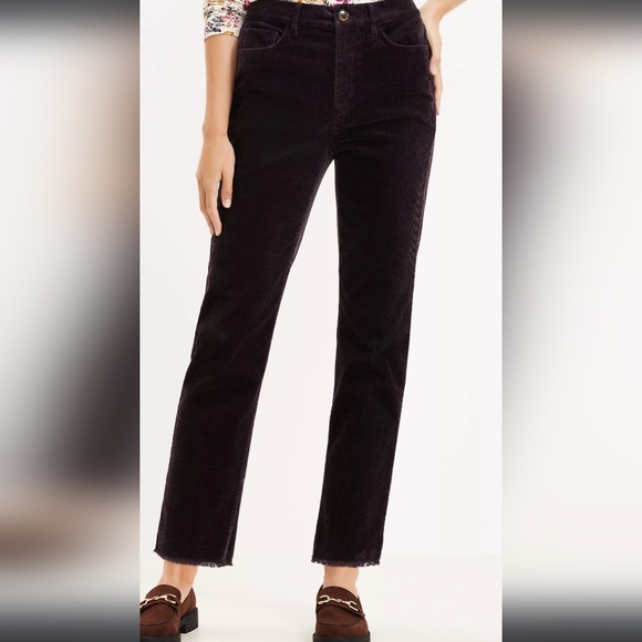 NWT Loft The Straight Crop Raw Hem Corduroy Pants Gray Size 28 - Picture 1 of 10